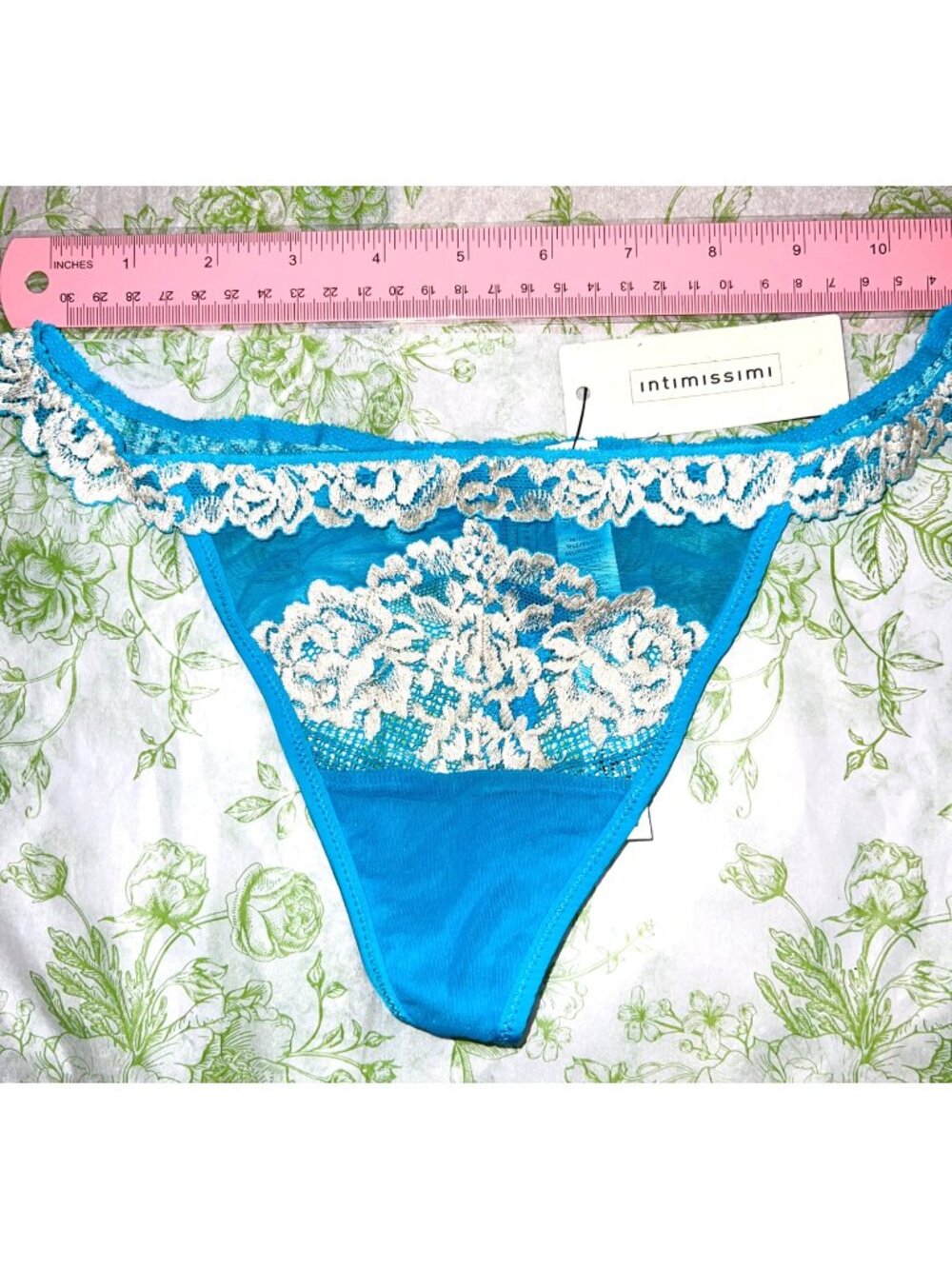 New Intimissimi Turquoise & Ivory Lace Thong Panties Large